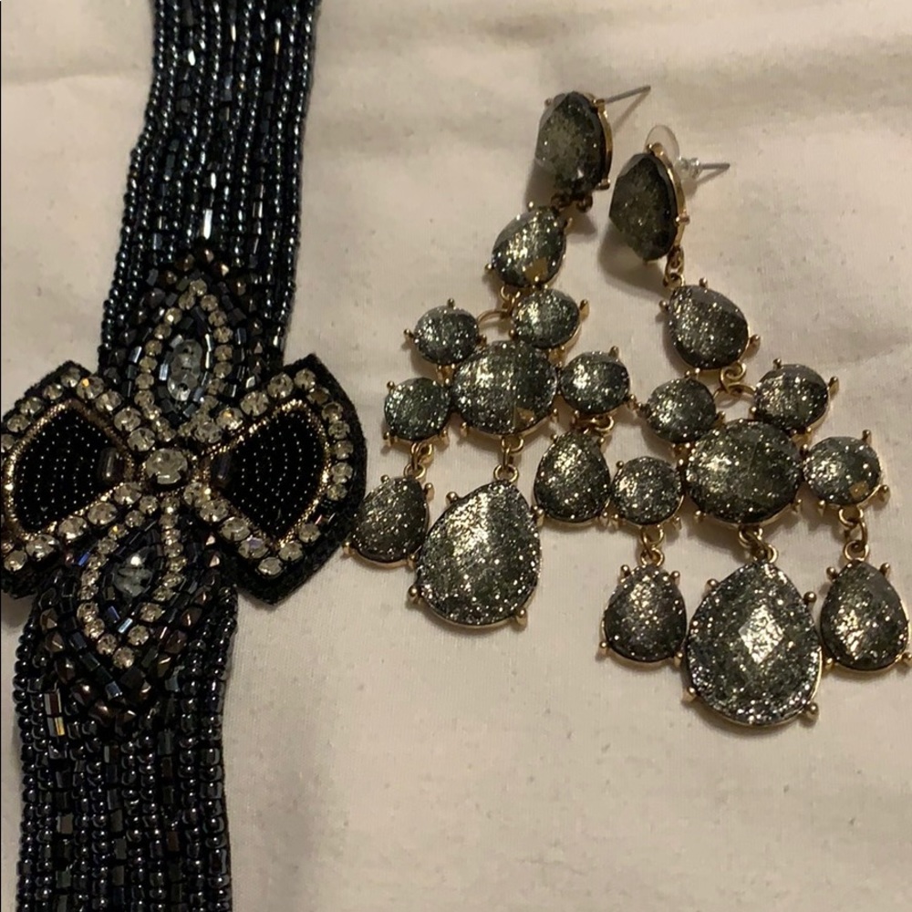 Cuff bracelet and chandelier earrings
